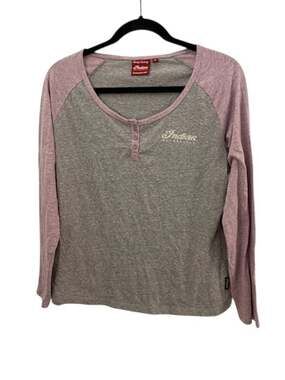 Indian Motorcycles Genuine Woman's M V-neck Raglan Top Shirt Gray Purple Biker